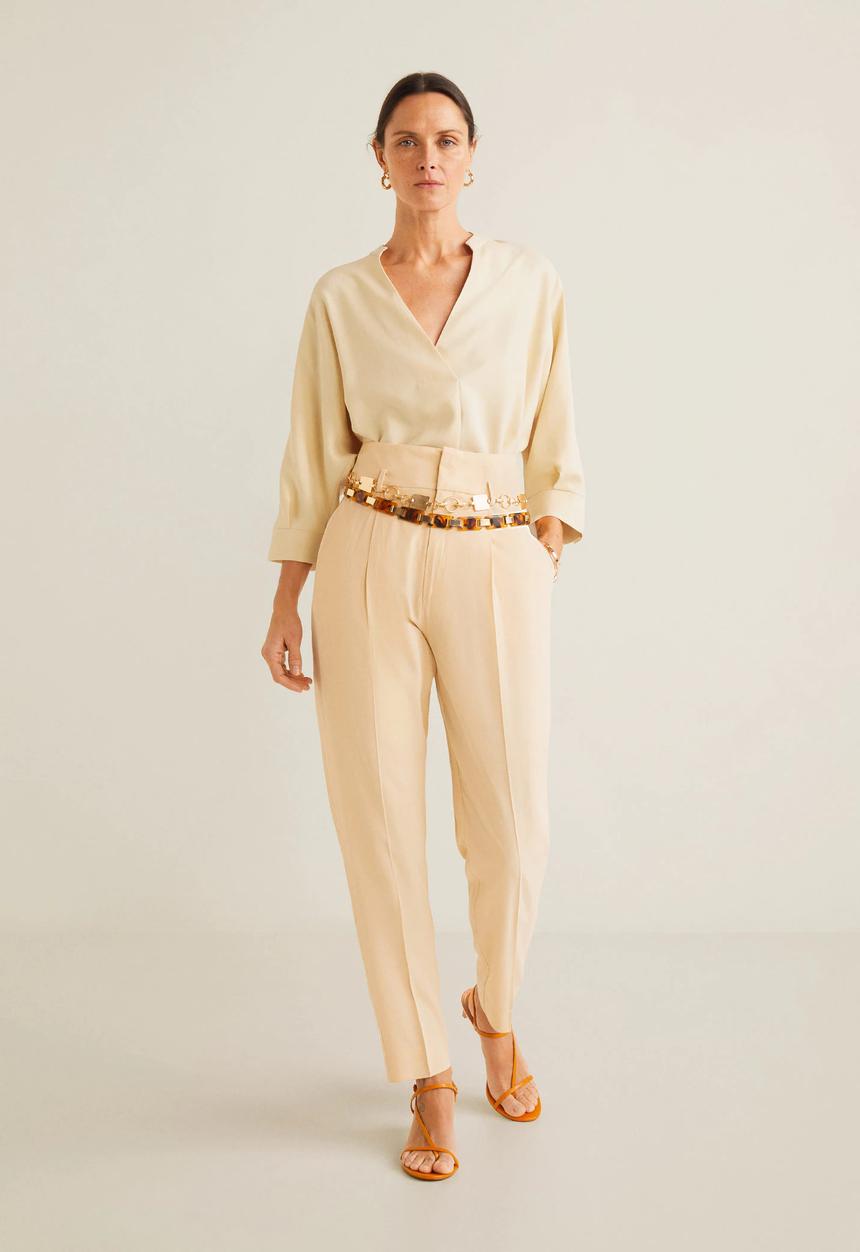 MANGO - V-neck blouse - cream