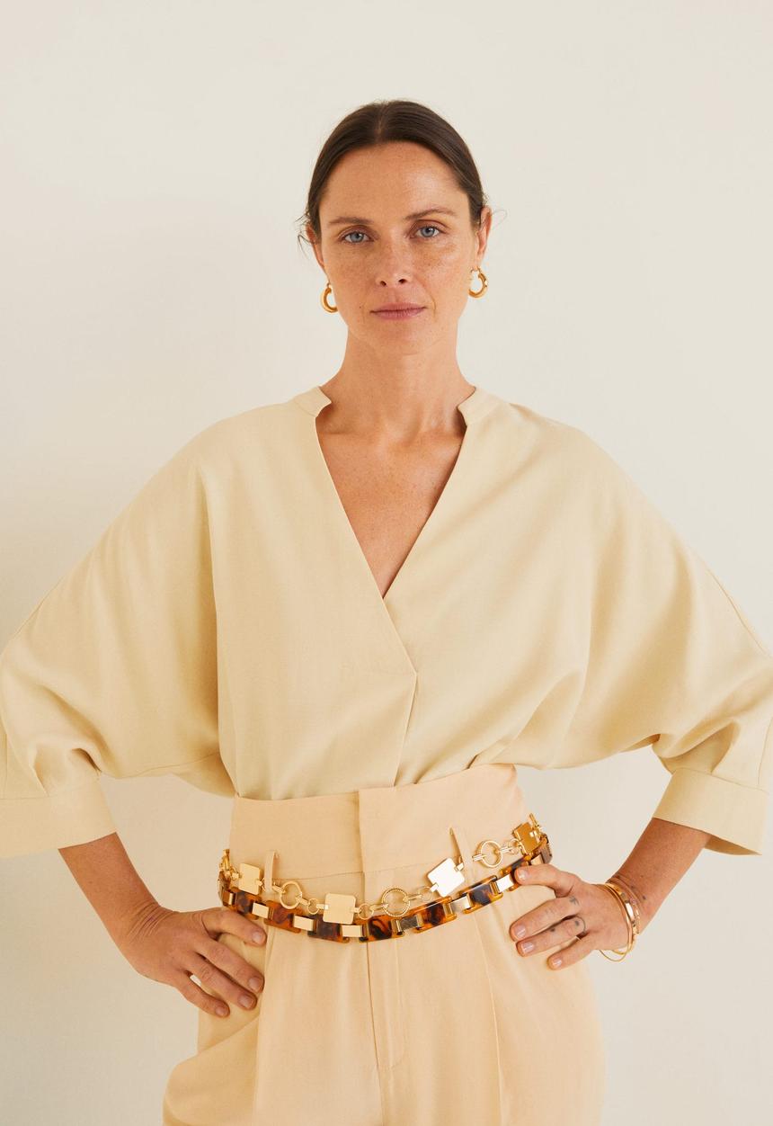MANGO - V-neck blouse - cream