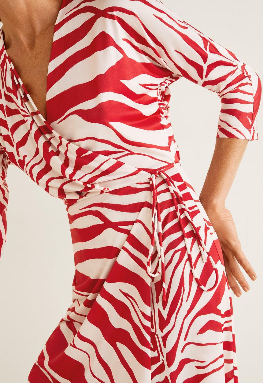 MANGO - Printed wrap dress - red & white