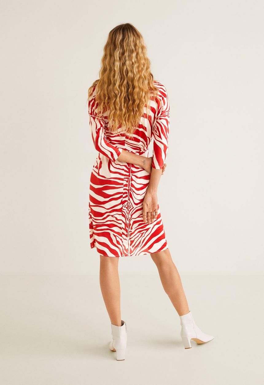 MANGO - Printed wrap dress - red & white