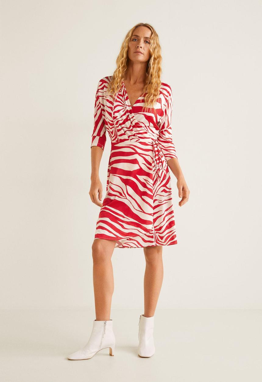 MANGO - Printed wrap dress - red & white