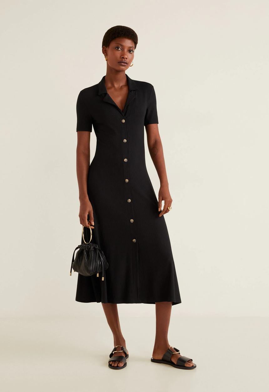 MANGO - Ribbed jersey dress - black