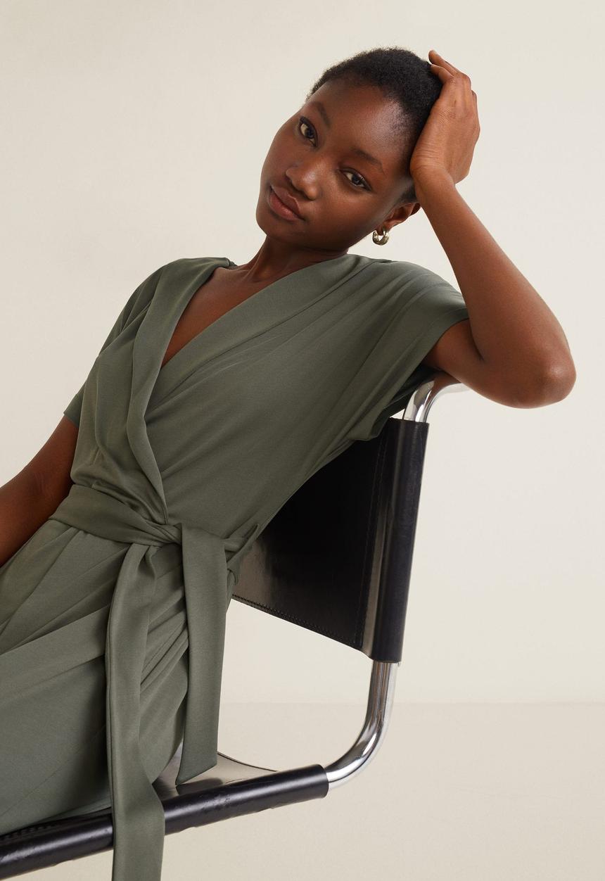 MANGO - Wrap tie-front jumpsuit - green
