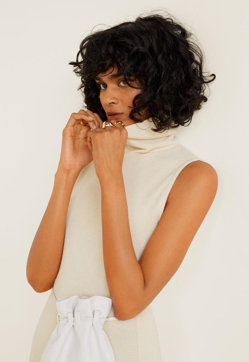 MANGO - Cowl neck midi dress - natural white