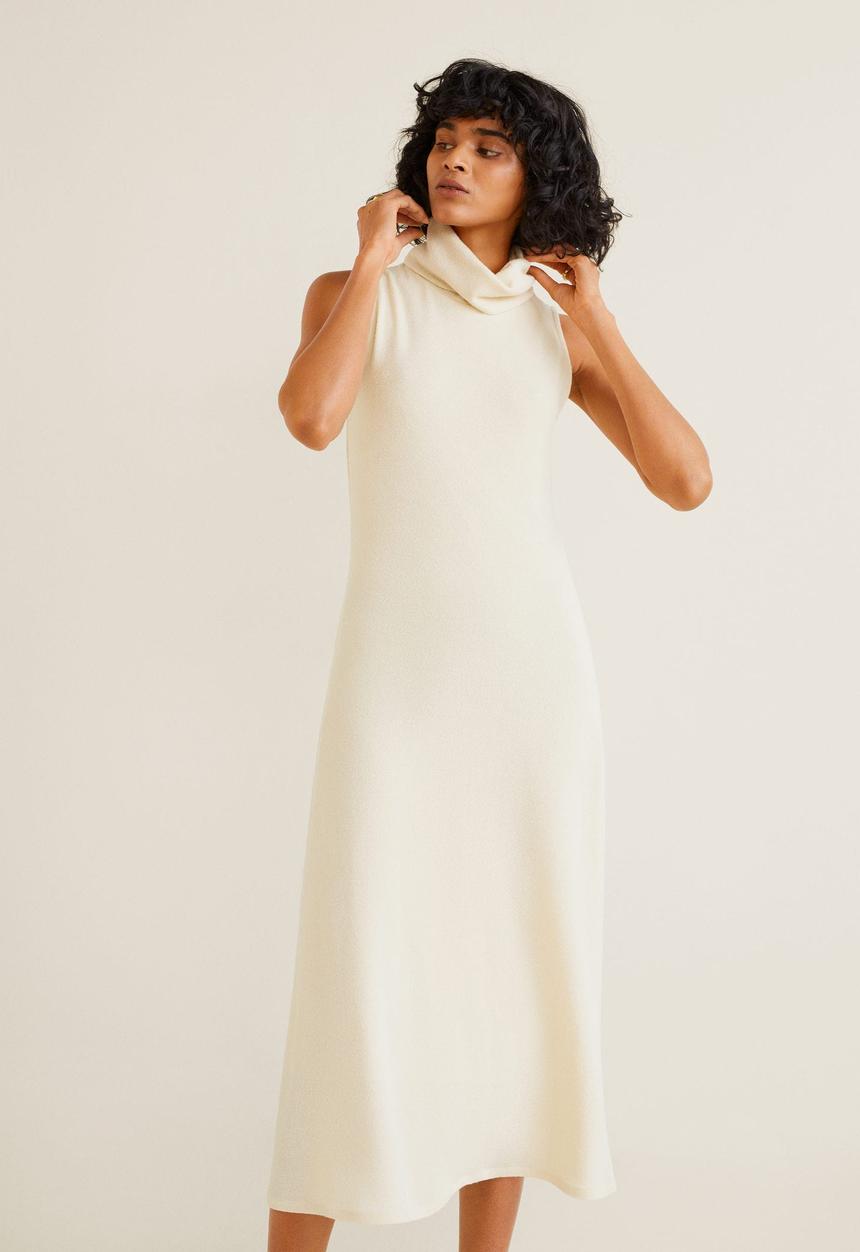 MANGO - Cowl neck midi dress - natural white