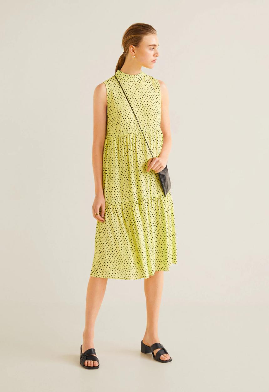 MANGO - Polkadot flared dress - yellow