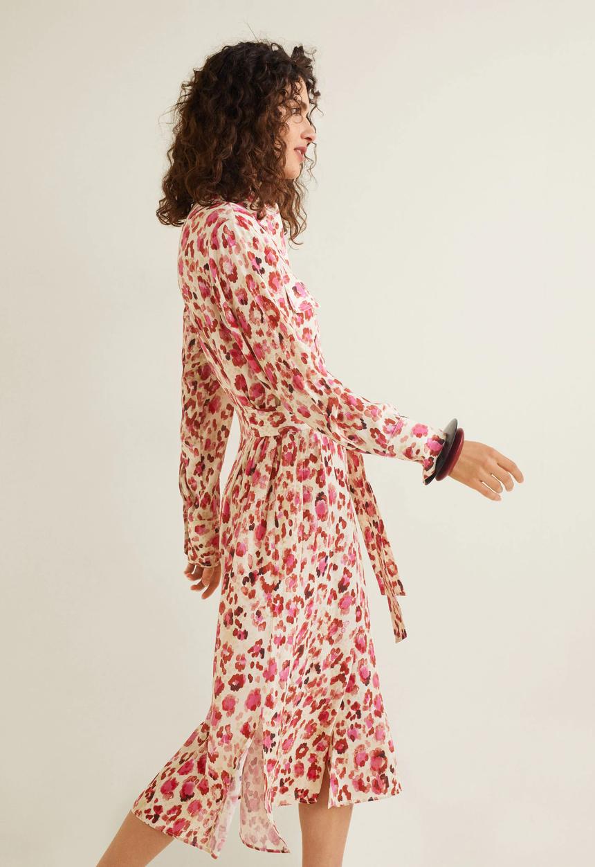 MANGO - Leopard midi patch pocket dress - red