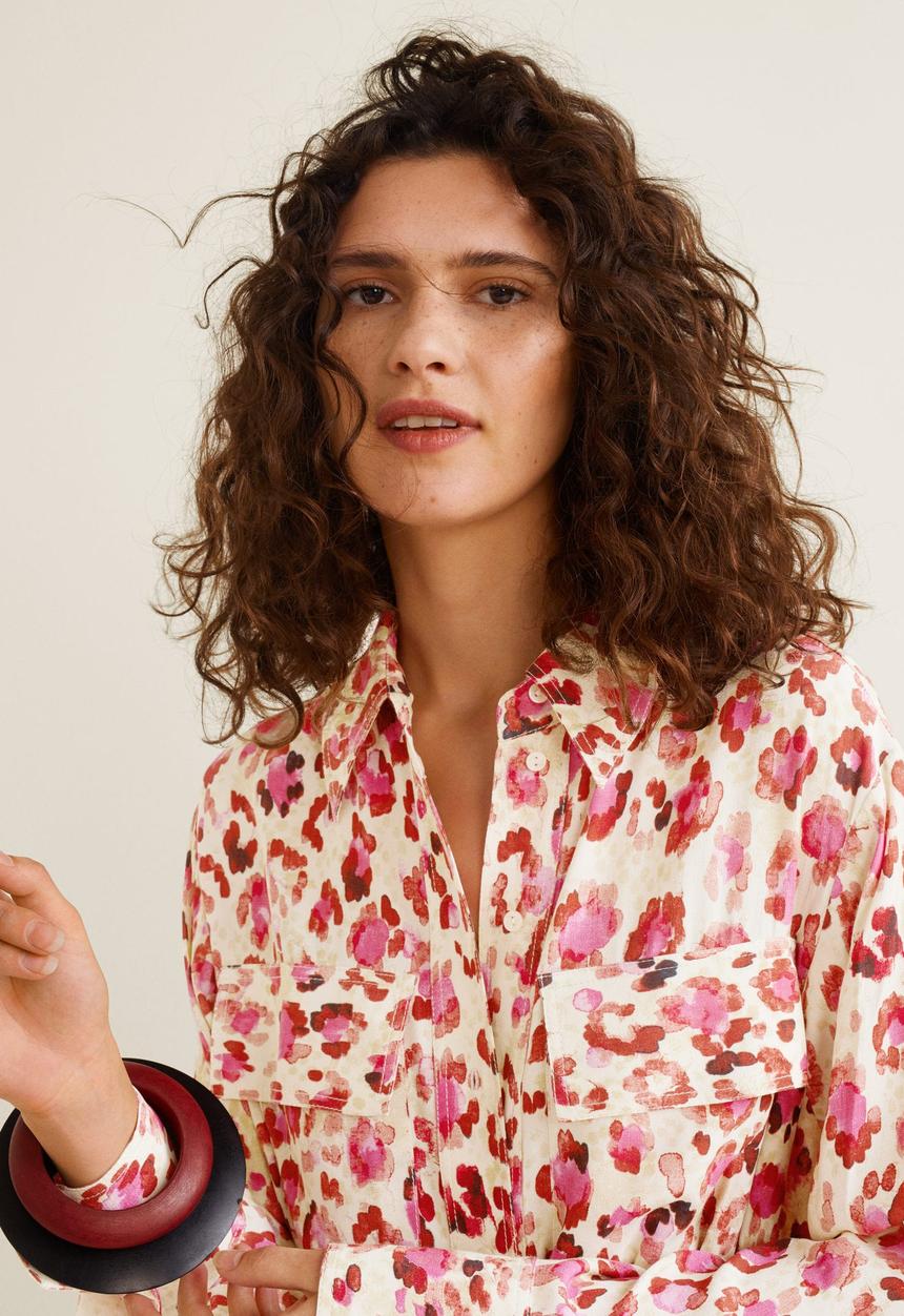 MANGO - Leopard midi patch pocket dress - red