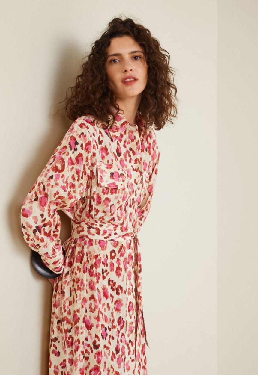 MANGO - Leopard midi patch pocket dress - red