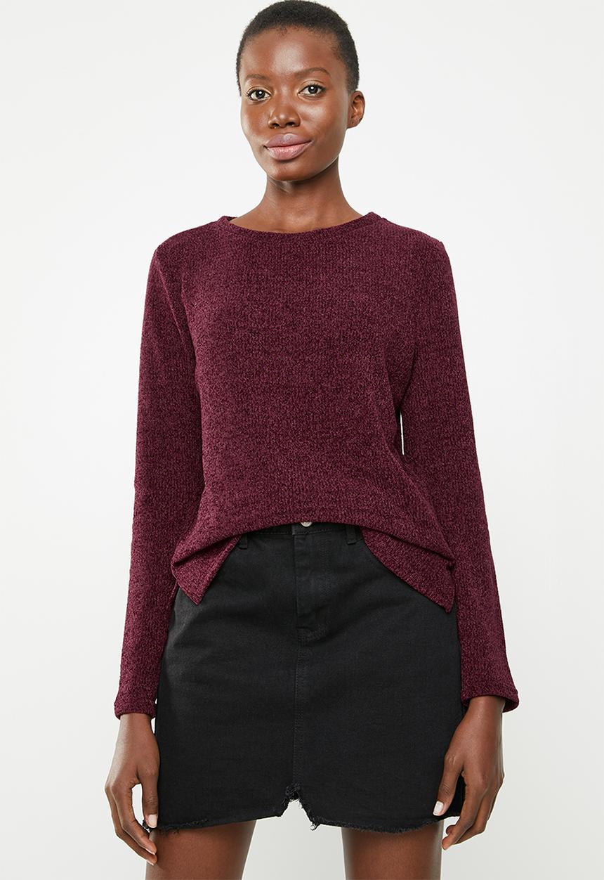 STYLE REPUBLIC - Chenille crew neck sweater - burgundy