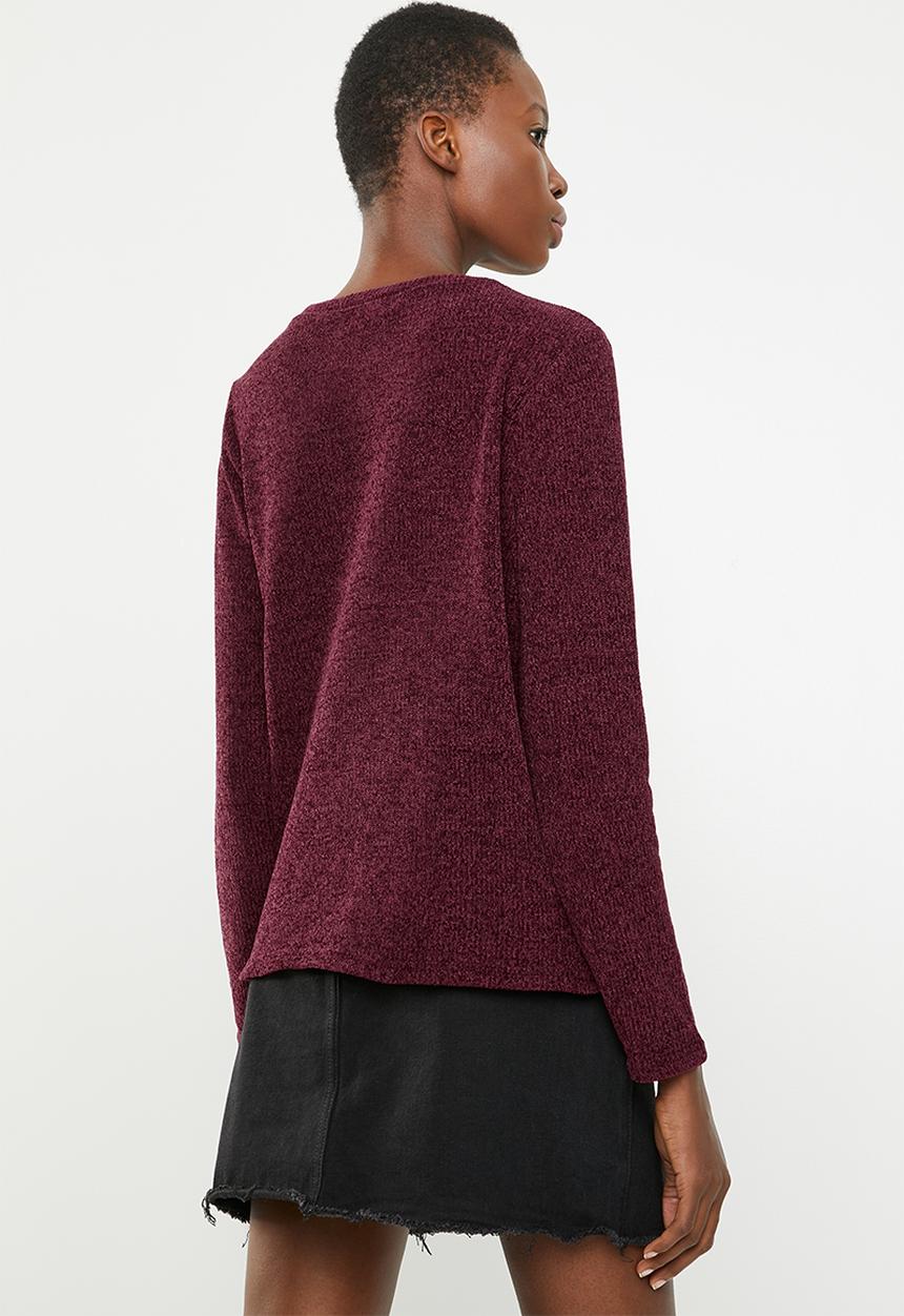 STYLE REPUBLIC - Chenille crew neck sweater - burgundy