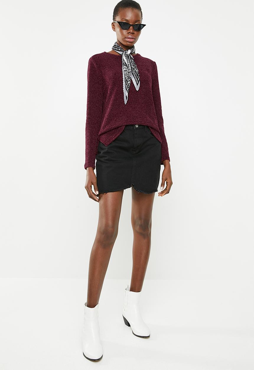 STYLE REPUBLIC - Chenille crew neck sweater - burgundy
