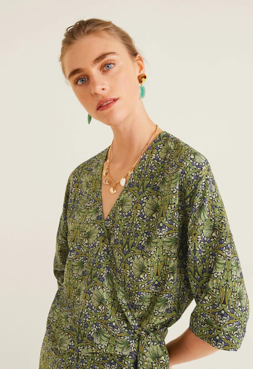 MANGO - Floral wrap blouse - green