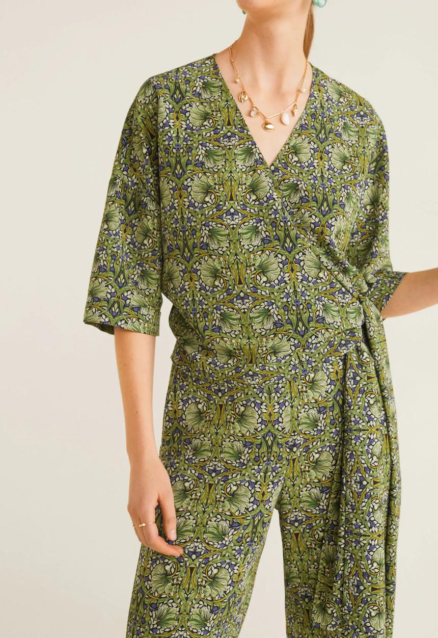 MANGO - Floral wrap blouse - green