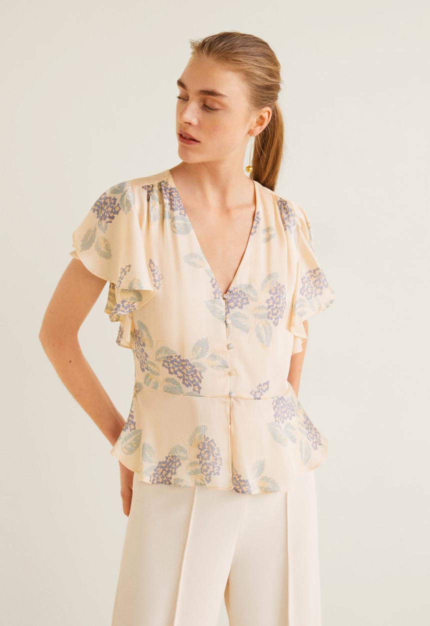 MANGO - Floral satin blouse - pink