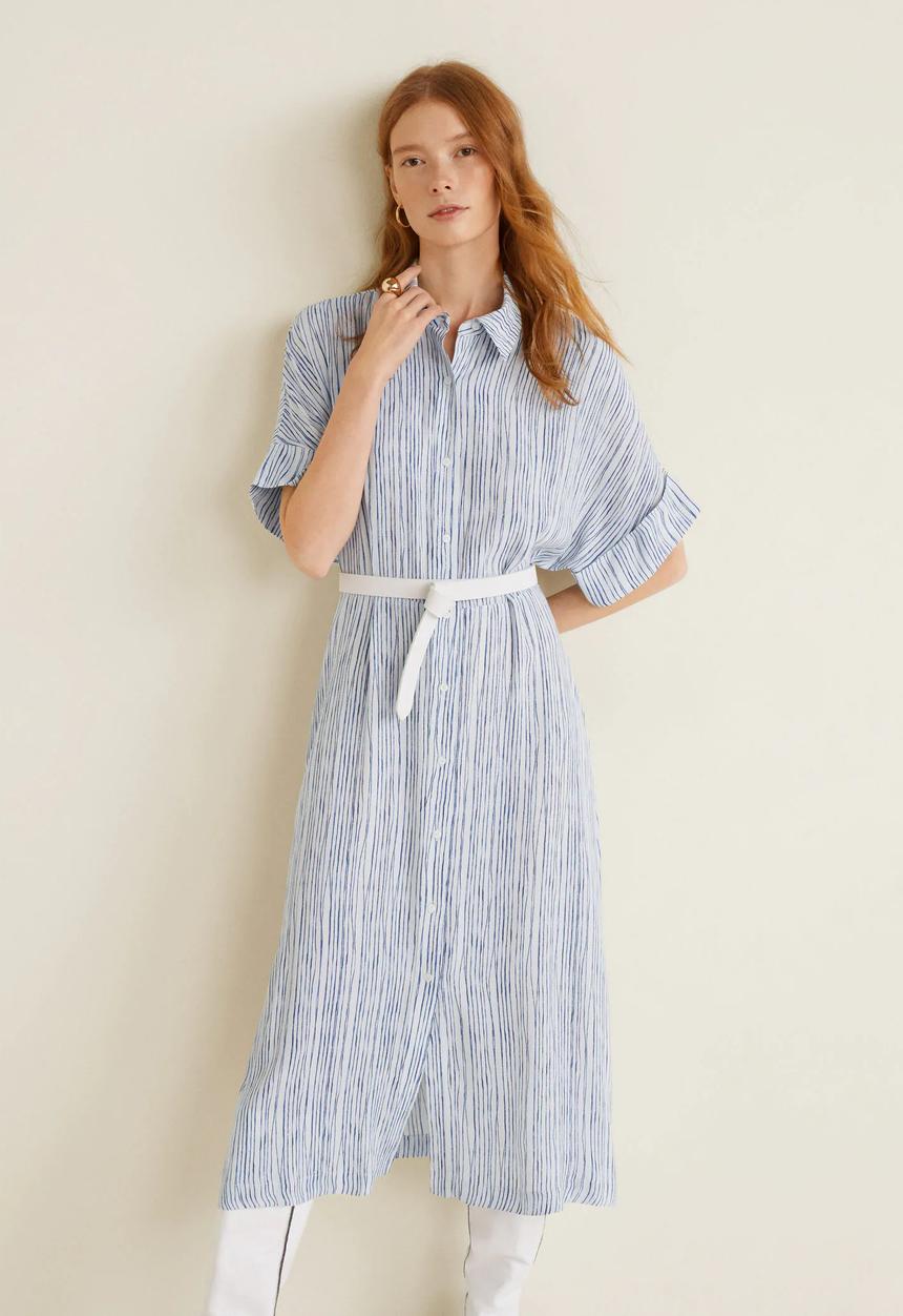 MANGO - Striped print shirt dress - blue