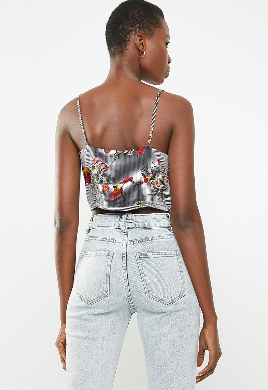 STYLE REPUBLIC - Front button crop-top - black & white