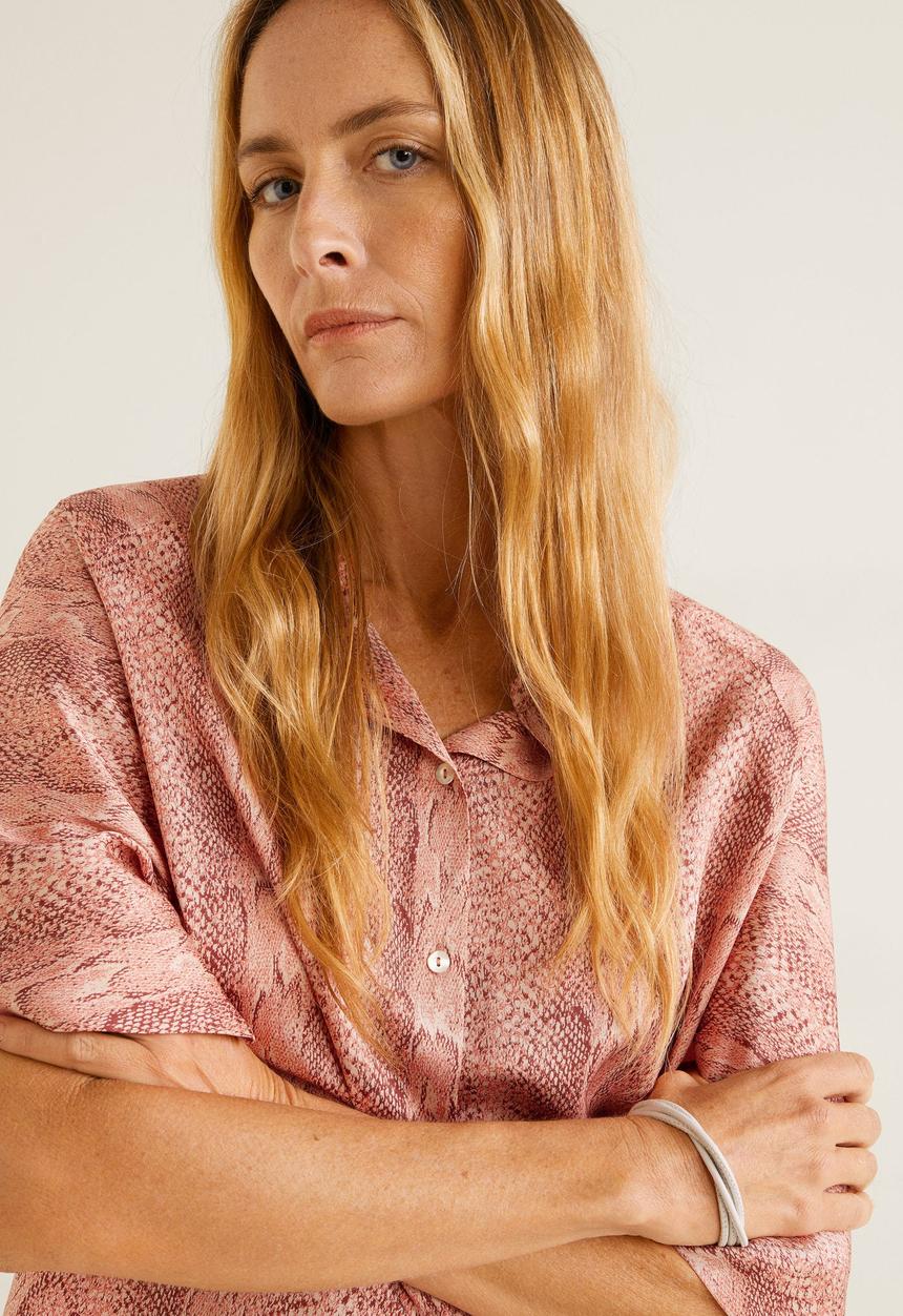 MANGO - Snake print satin shirt - pink
