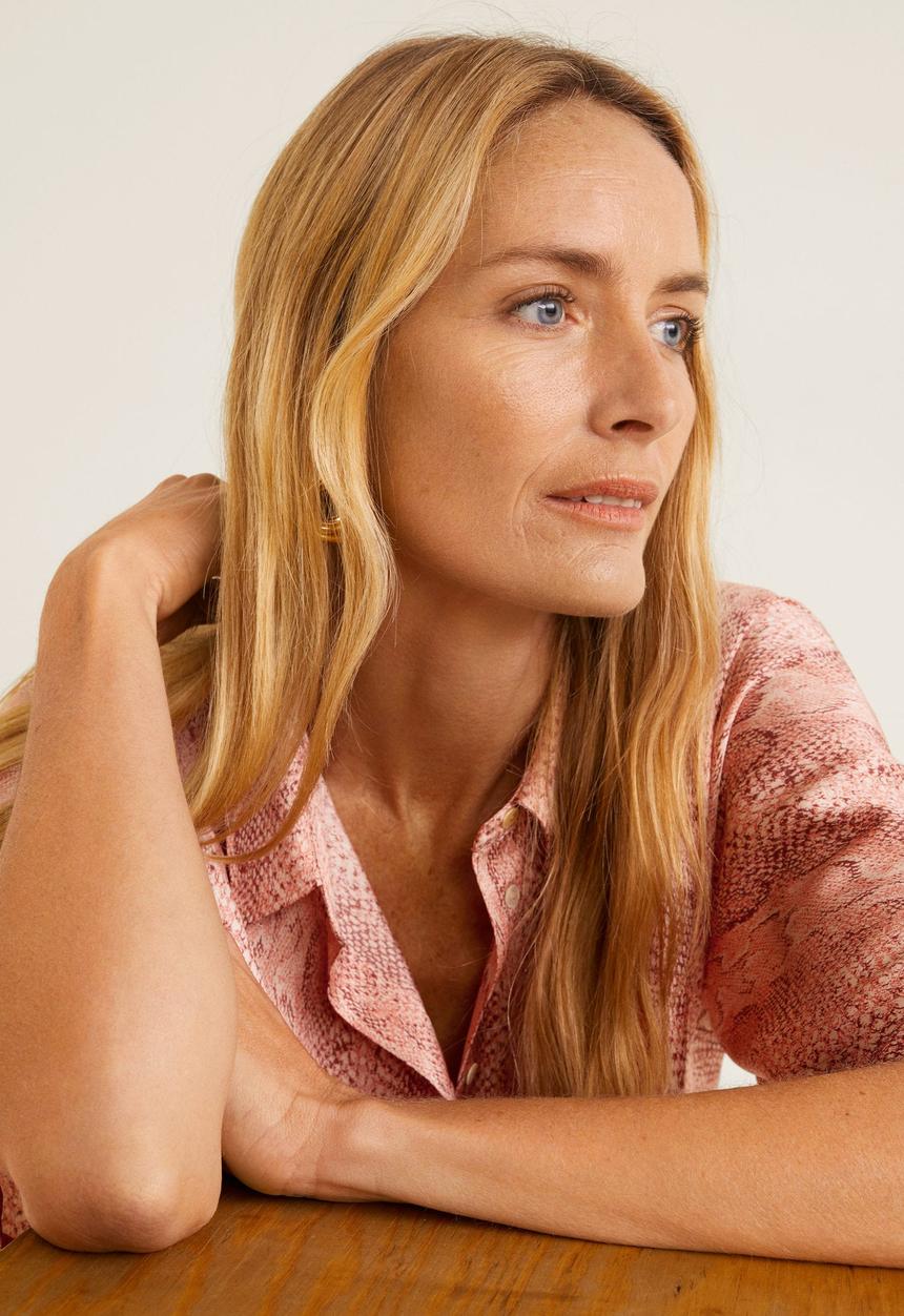 MANGO - Snake print satin shirt - pink