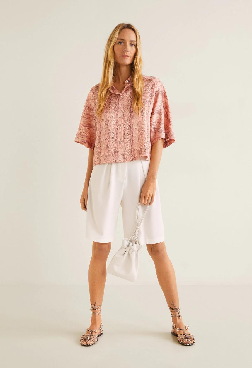 MANGO - Snake print satin shirt - pink