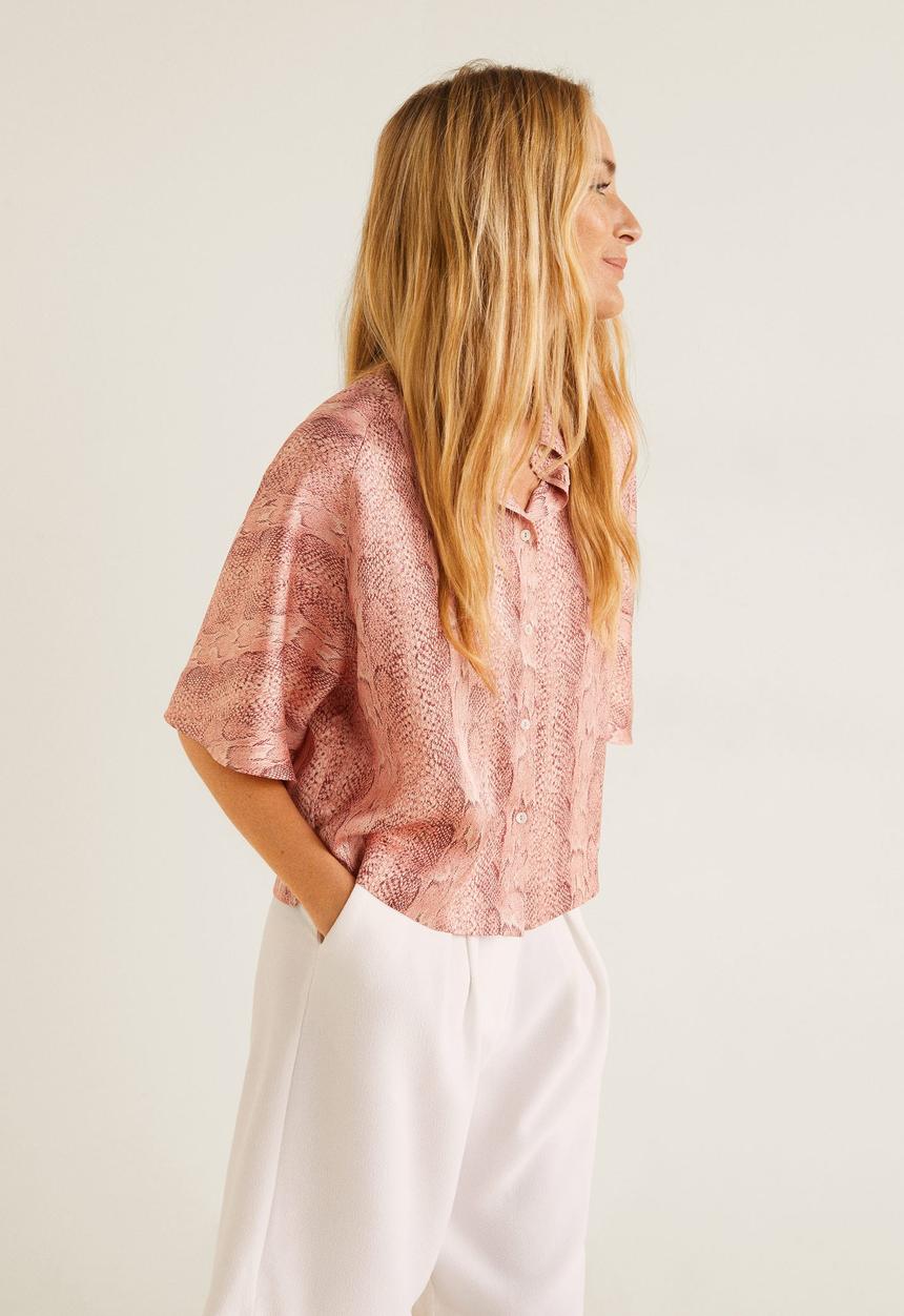 MANGO - Snake print satin shirt - pink