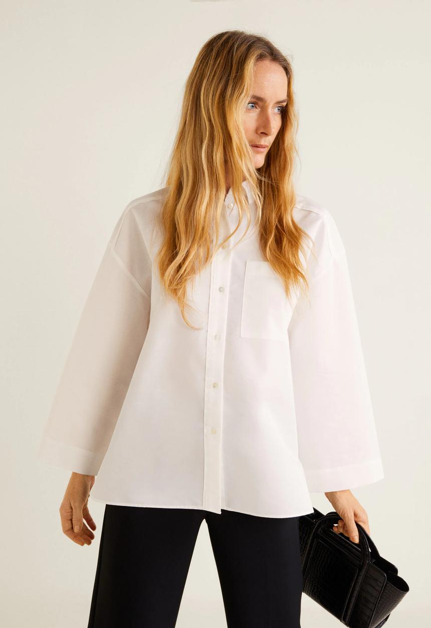 MANGO - Oversized shirt with pocket detail - white