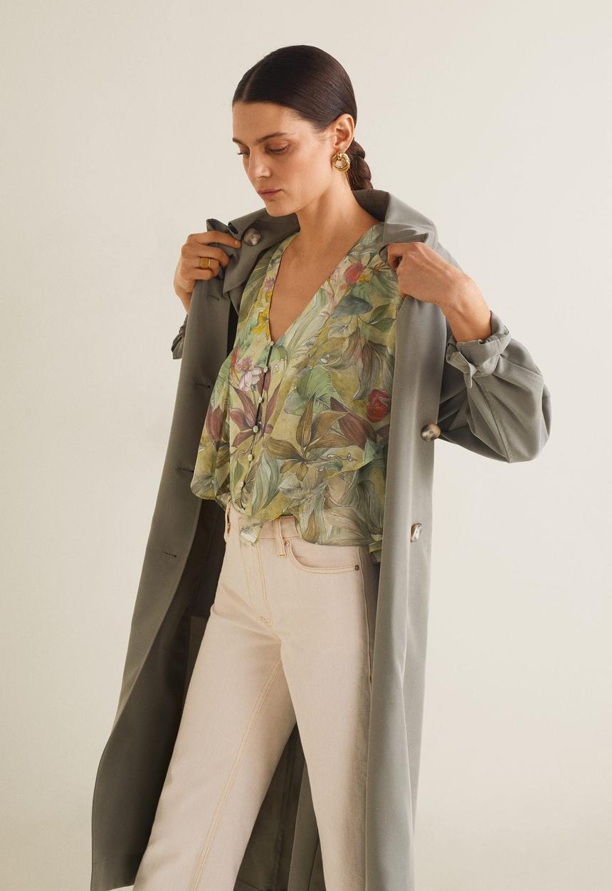 MANGO - Floral blouse with frill detail - green