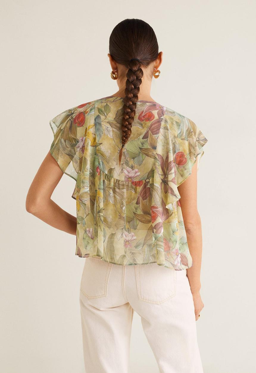 MANGO - Floral blouse with frill detail - green
