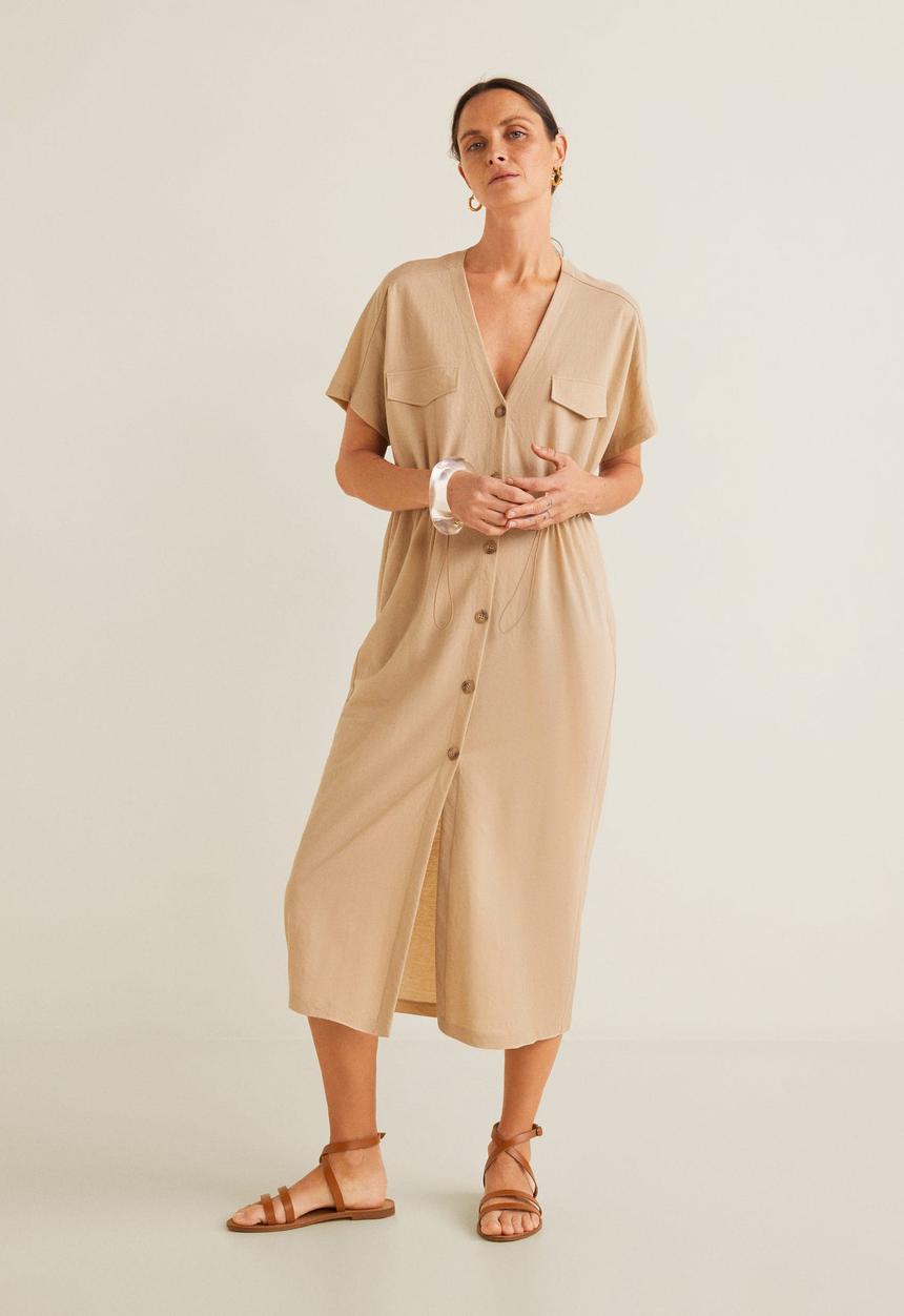 MANGO - Buttoned midi dress with pockets - beige