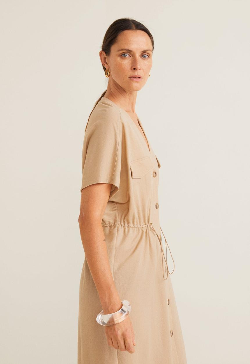 MANGO - Buttoned midi dress with pockets - beige