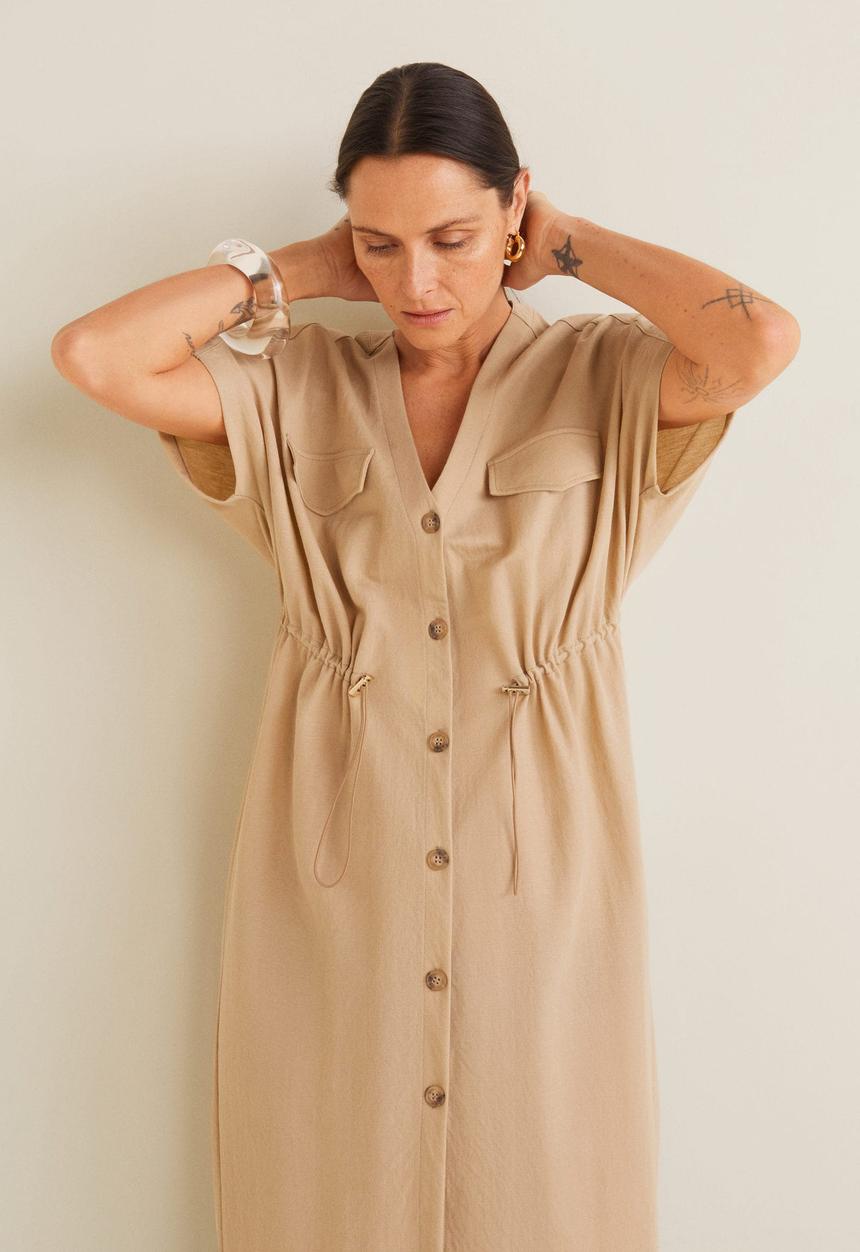 MANGO - Buttoned midi dress with pockets - beige