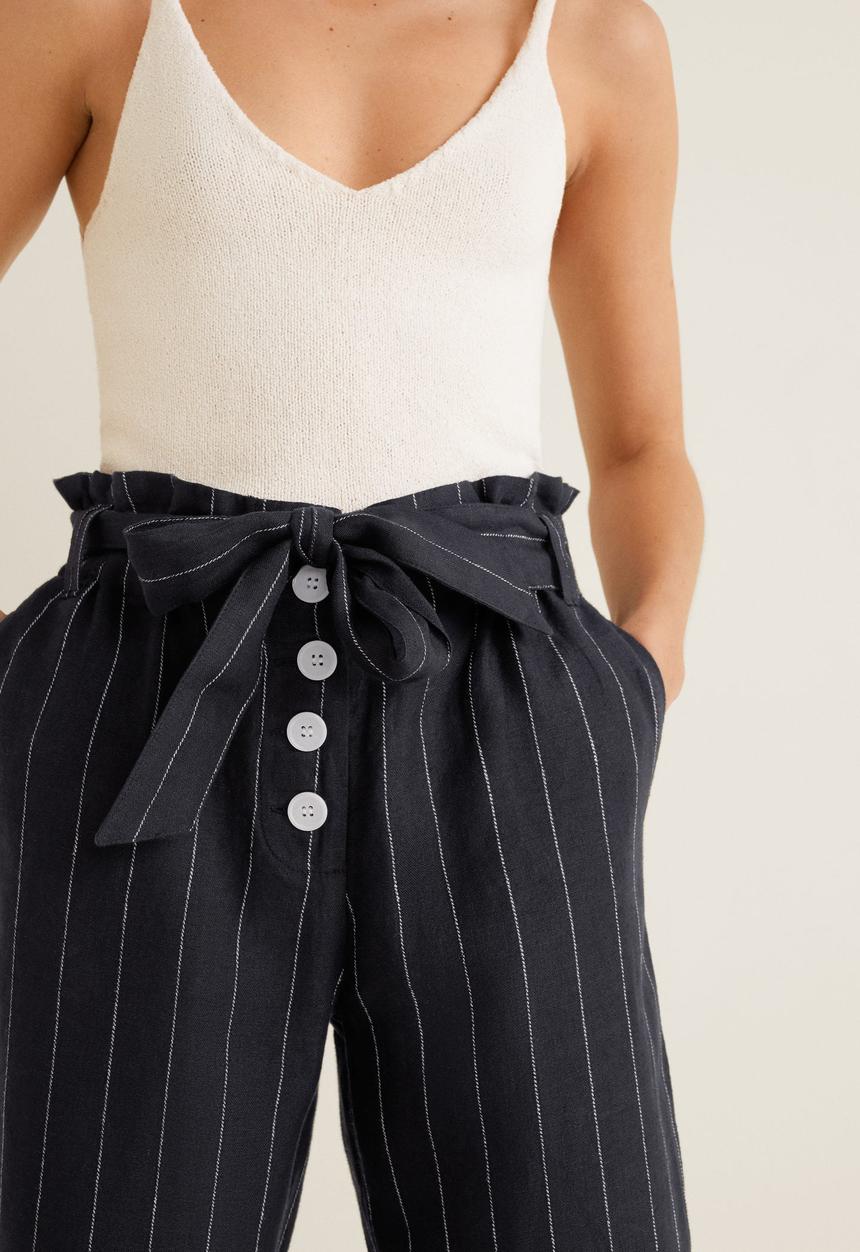 MANGO - Pinstripe linen trouser - black