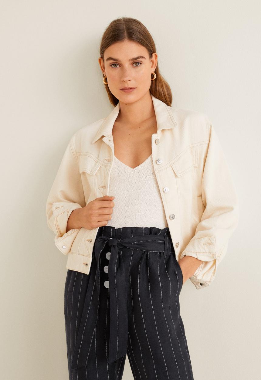 MANGO - Pinstripe linen trouser - black