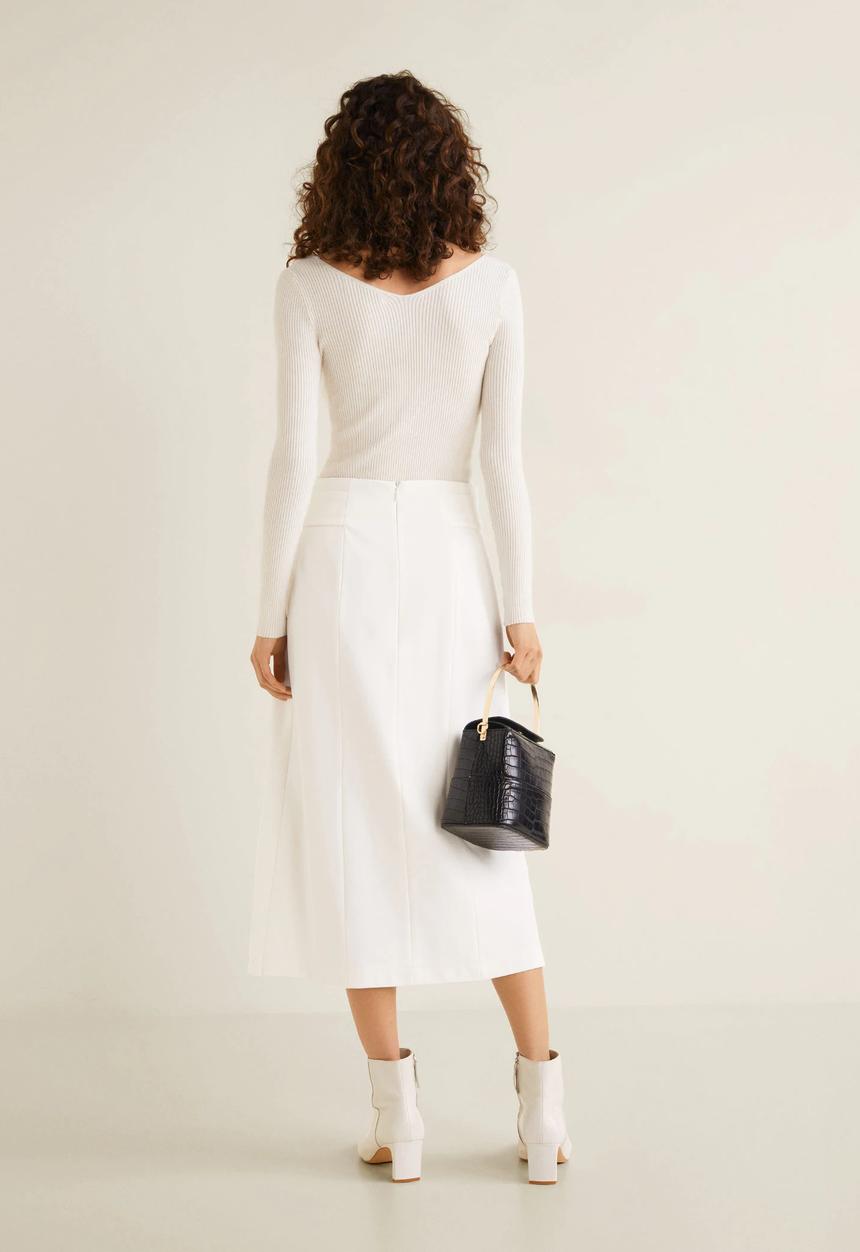 MANGO - Belted midi panel skirt - white