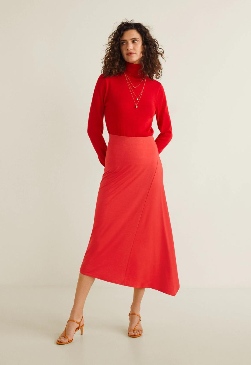 MANGO - Asymmetric midi skirt - red