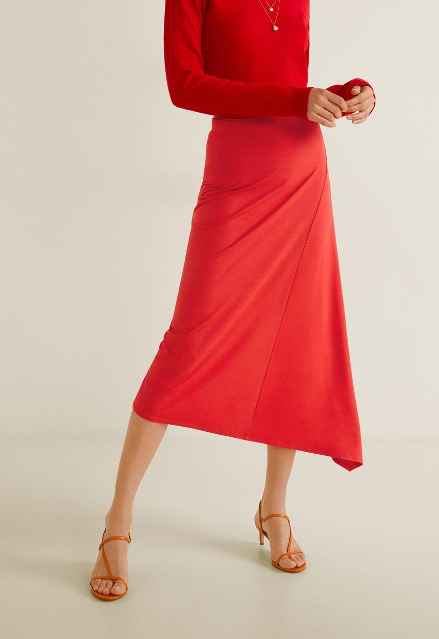 MANGO - Asymmetric midi skirt - red