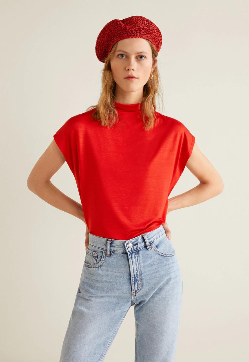 MANGO - High collar T-shirt - red
