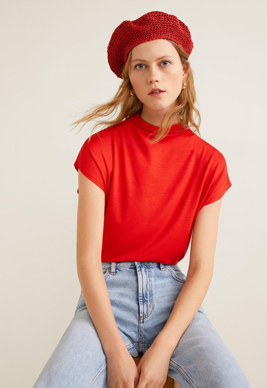 MANGO - High collar T-shirt - red