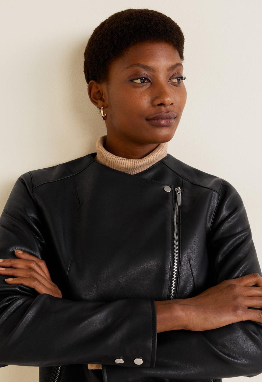 MANGO - Zipped biker jacket - black