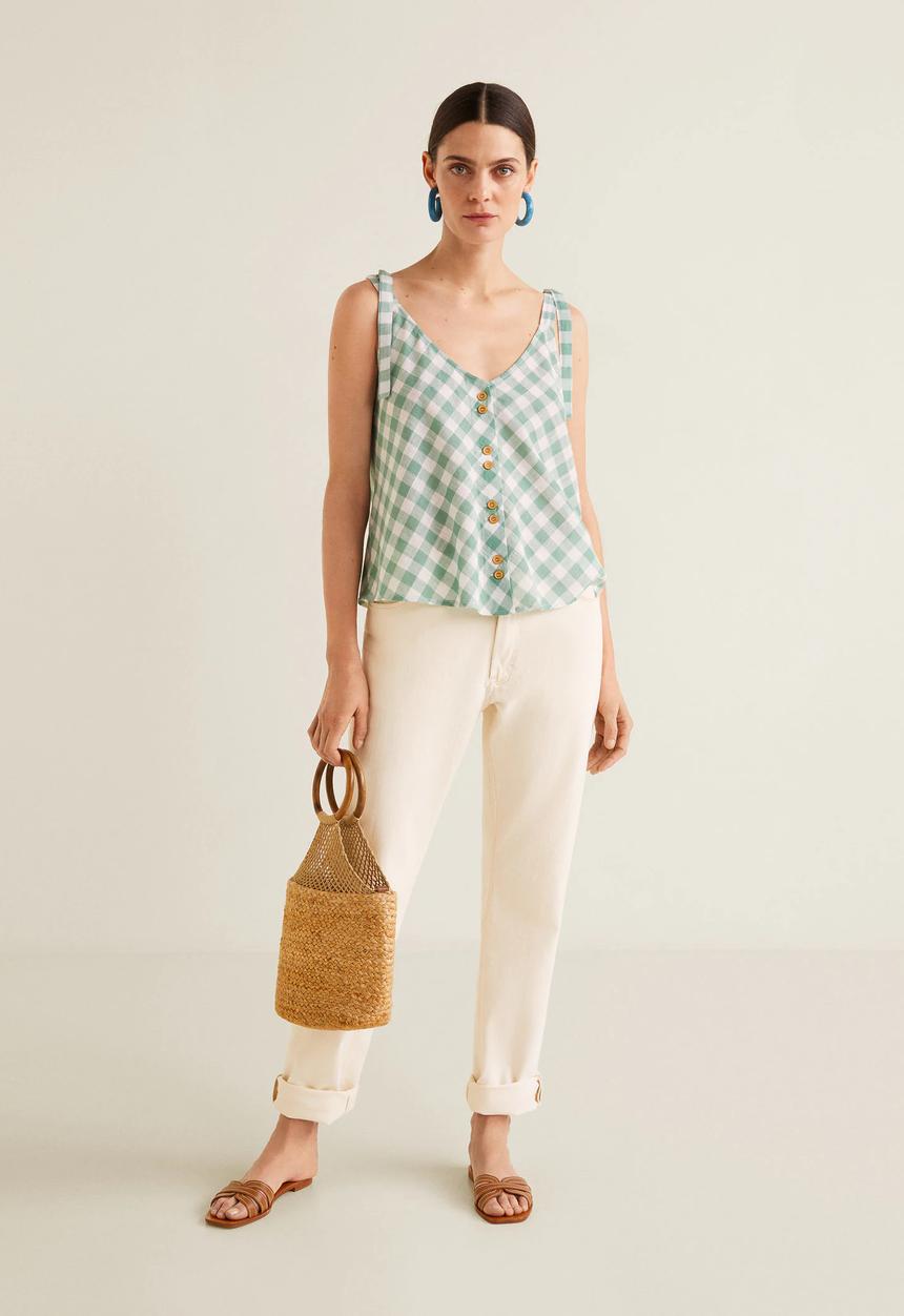 MANGO - Buttoned top with bow detail - green
