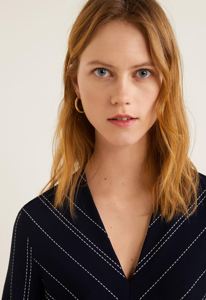 MANGO - Stripes v-neck tunic - navy & white 