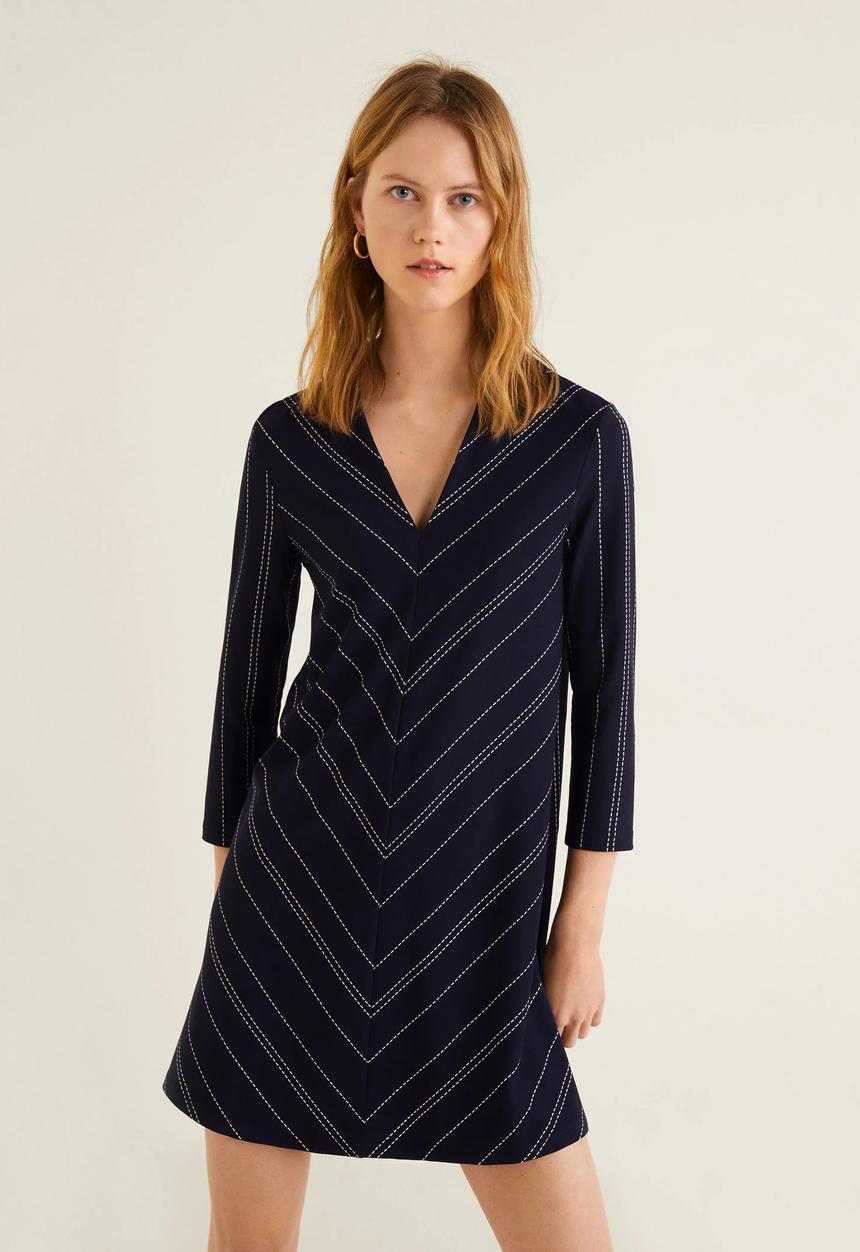 MANGO - Stripes v-neck tunic - navy & white 
