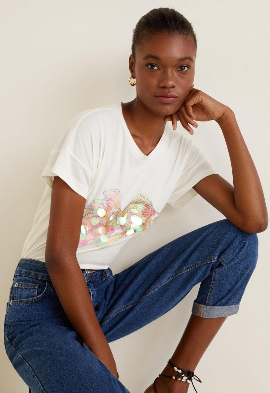 MANGO - Sequin printed T-shirt - white