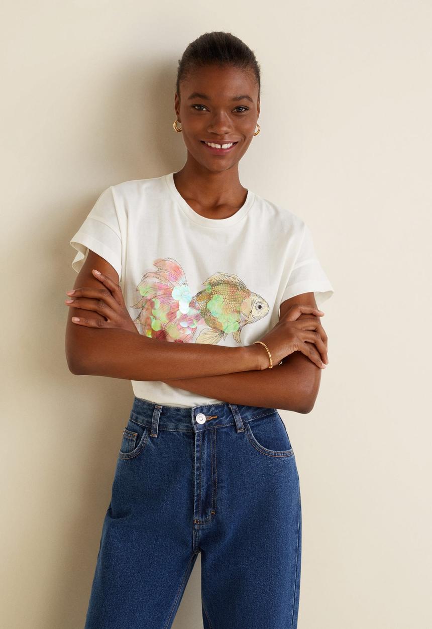 MANGO - Sequin printed T-shirt - white