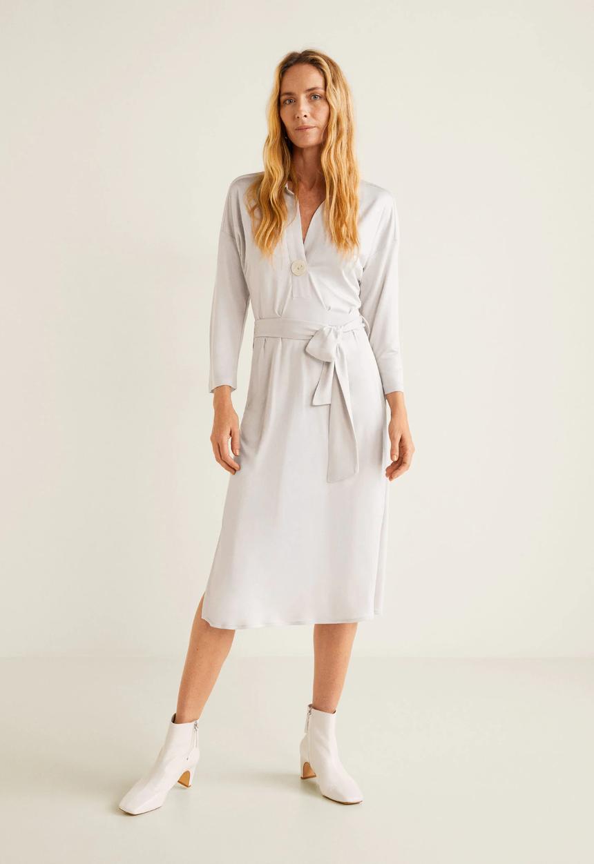 MANGO - Pleated tie-waist dress - pink