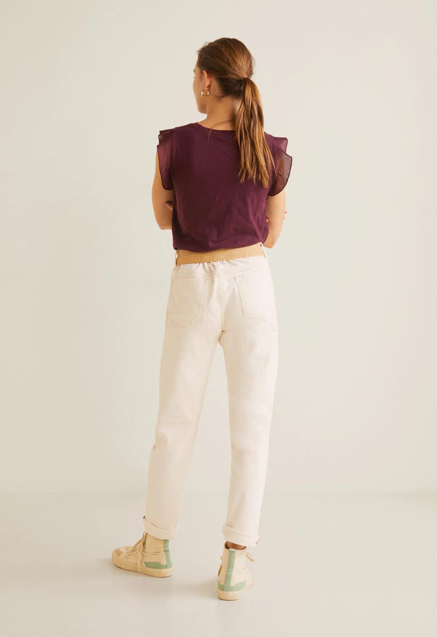 MANGO - Ruffled short sleeve T-shirt - burgundy