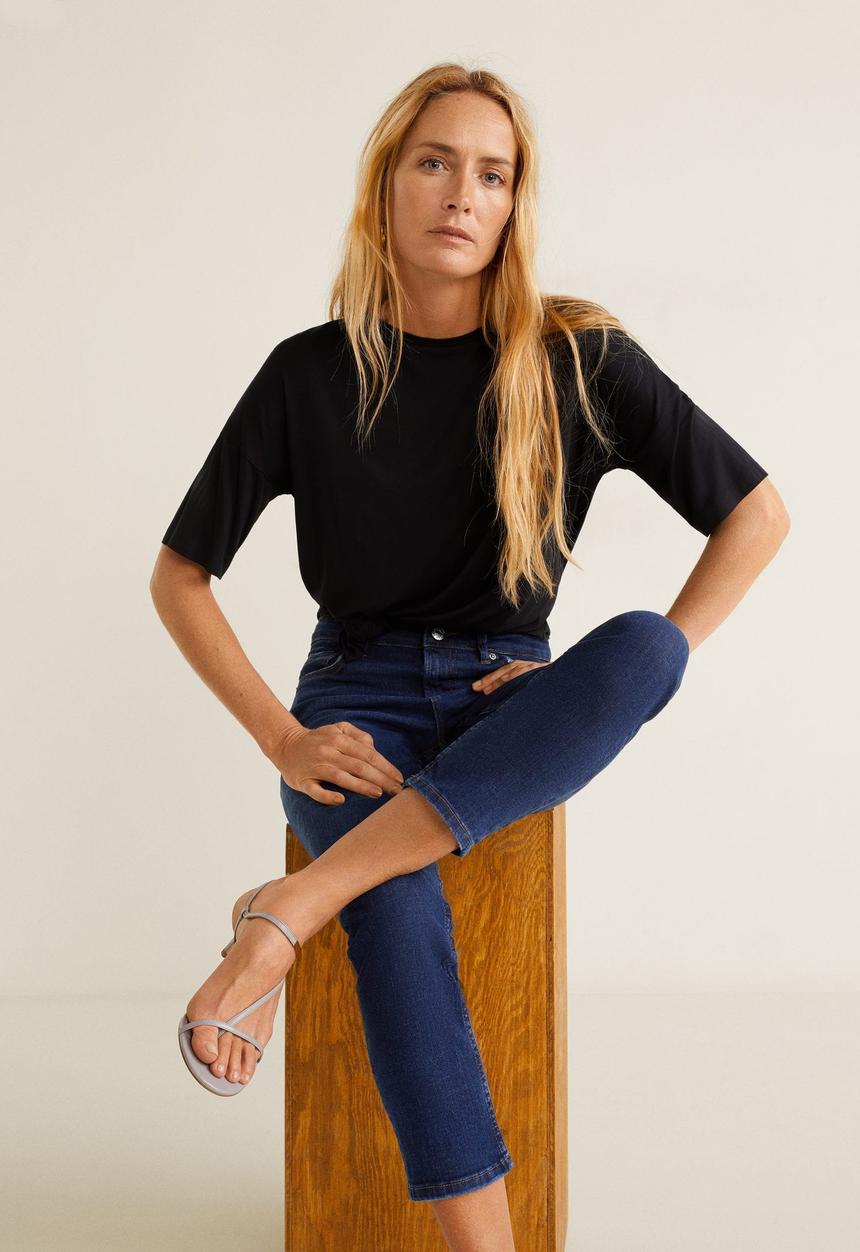 MANGO - Grace cropped straight jeans - blue 