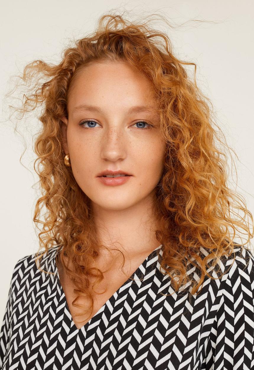 MANGO - Chevron printed v-neck blouse - black