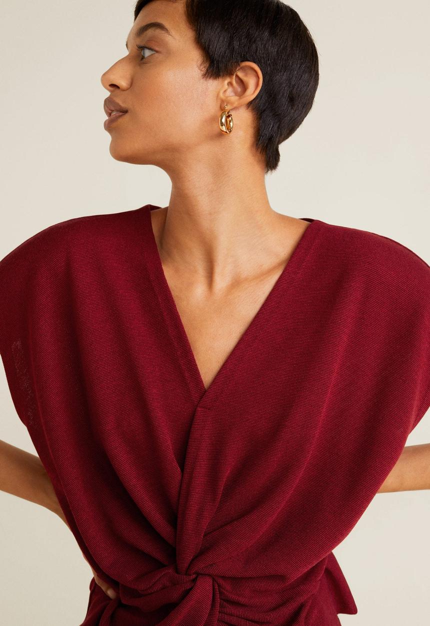 MANGO - Knot detail blouse - burgundy