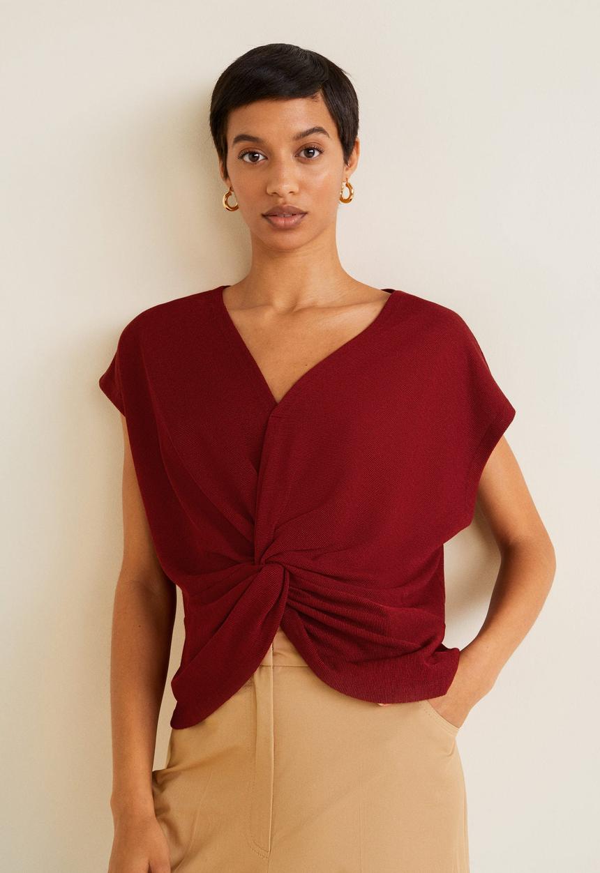 MANGO - Knot detail blouse - burgundy